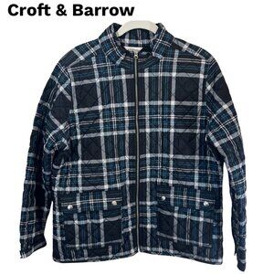 Croft & Barrow Quilted Plaid Jacket XL Black Teal Snap Pocket Coat